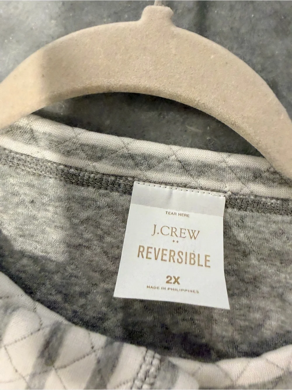 NWOT J. Crew Size 2X Gray Cream Reversible Quilted Striped Crew Sweatshirt